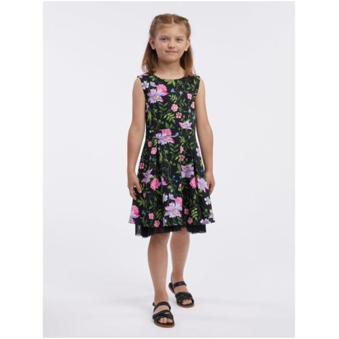 Černé dívčí květované šaty Černá, 3