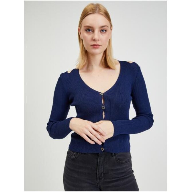 Tmavě modrý dámský kardigan s průstřihy Modrá, M