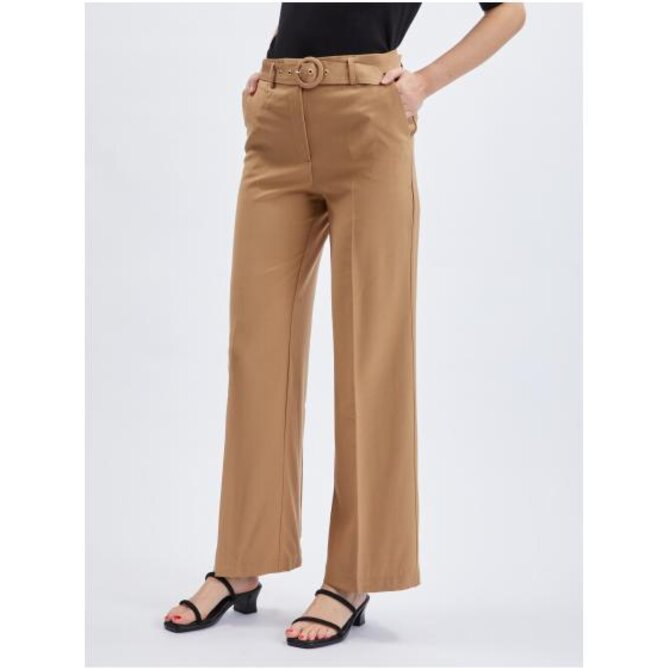 Světle hnědé dámské kalhoty s páskem Hnědá, 38