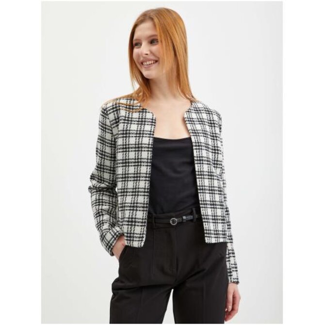 Černo-bílé dámské kostkované sako Bílá, 38