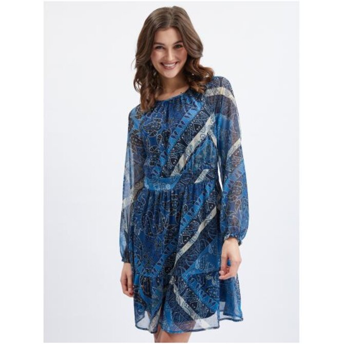 Tmavě modré dámské vzorované šaty Modrá, 34