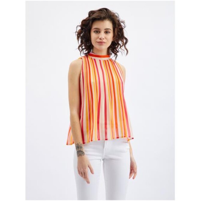 Růžovo-oranžová dámská pruhovaná halenka Oranžová, 38