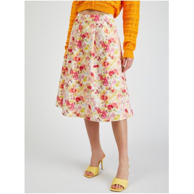 Krémová dámská květovaná sukně Krémová, 34