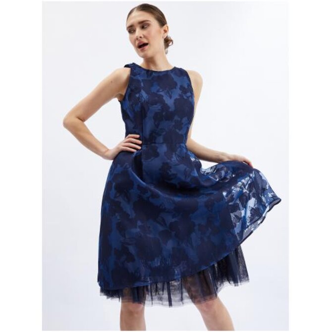 Tmavě modré dámské šaty s ozdobným detailem Modrá, 34