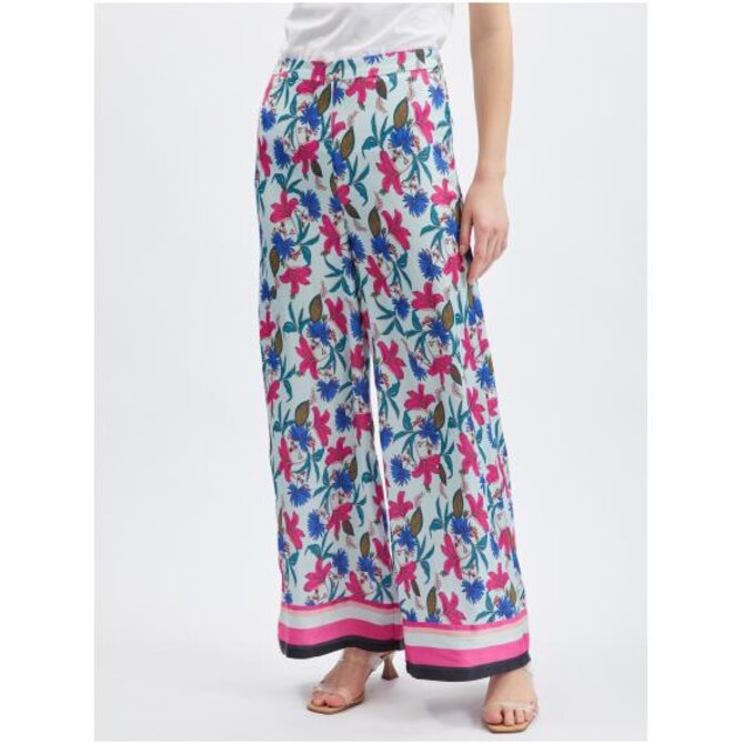 Světle modré dámské květované kalhoty Světle modrá, 34
