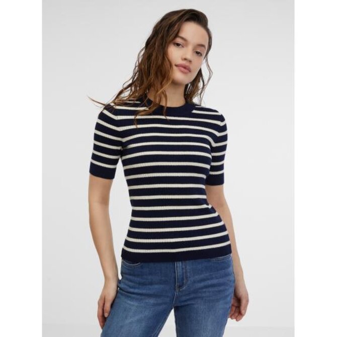 Tmavě modrý dámský pruhovaný úpletový top Modrá, S