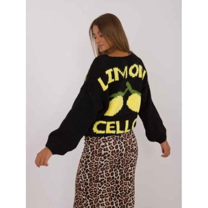 Dámský svetr se zapínáním na knoflíky vzorovaný černý Černá, Univerzální