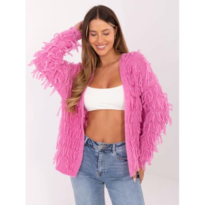 Růžový dámský kardigan s třásněmi RUE PARIS Růžová, Univerzální