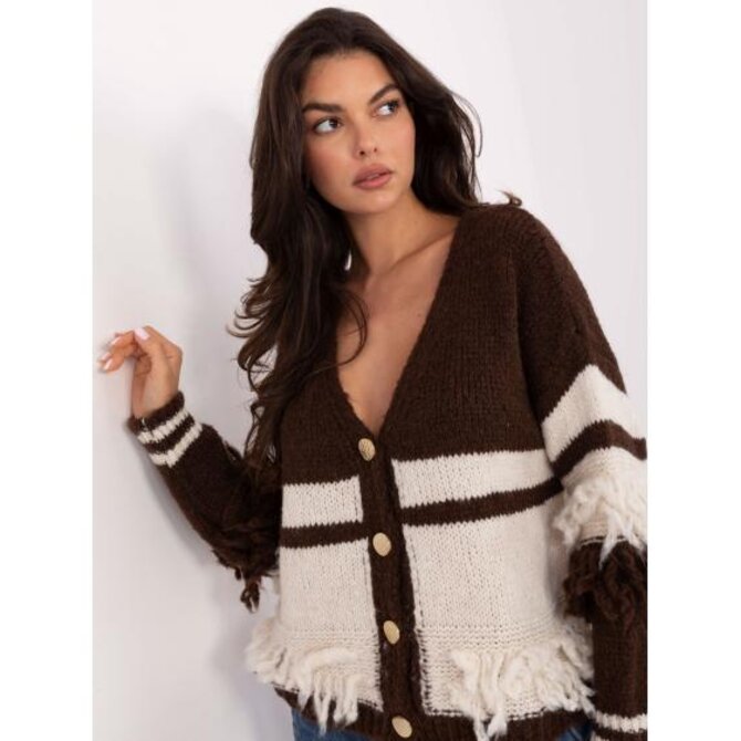 Hnědo-světle béžový svetr s ozdobnými knoflíky Hnědá, Univerzální