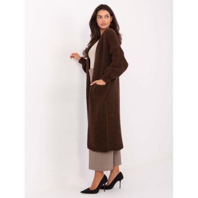 Čokoládově hnědý dlouhý kardigan s vlnou Hnědá, Univerzální