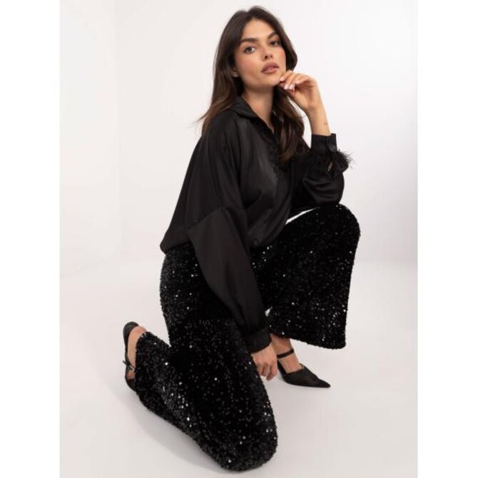 Černé večerní kalhoty s flitry Černá, Univerzální