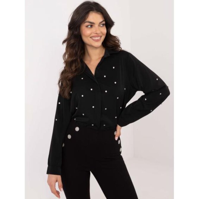 Černá společenská košile s otevřeným výstřihem a aplikacemi Černá, Univerzální