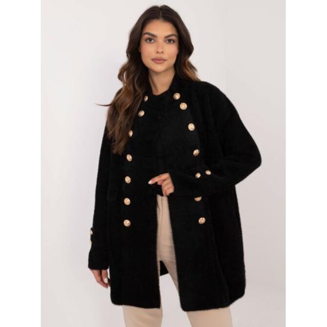 Dámský kabát z alpaky s knoflíky dvouřadový černý Černá, Univerzální