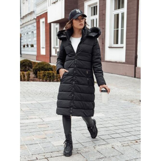 Dámský zimní kabát s kožíškem a kapucí ITEM černý Černá, XL