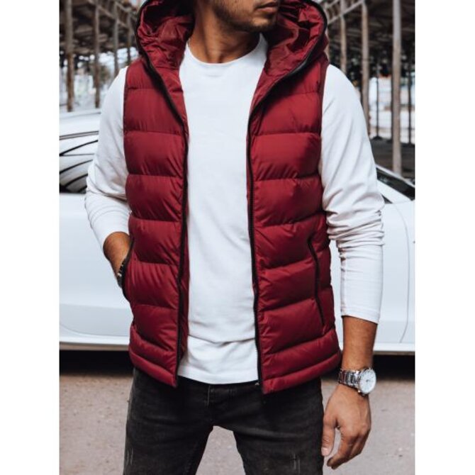 Pánská prošívaná vesta s kapucí červená TX4742 Červená, XXL