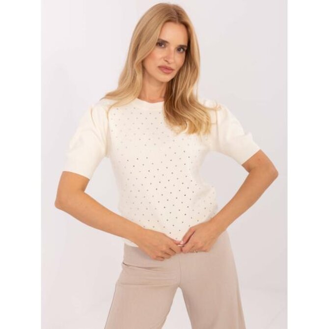 Světle béžový dámský svetr s kamínky Béžová, S/M