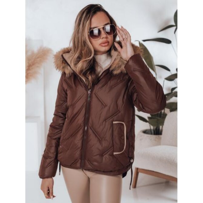 Dámská zimní bunda COLDLIKE prošívaná s kapucí hnědá Hnědá, L