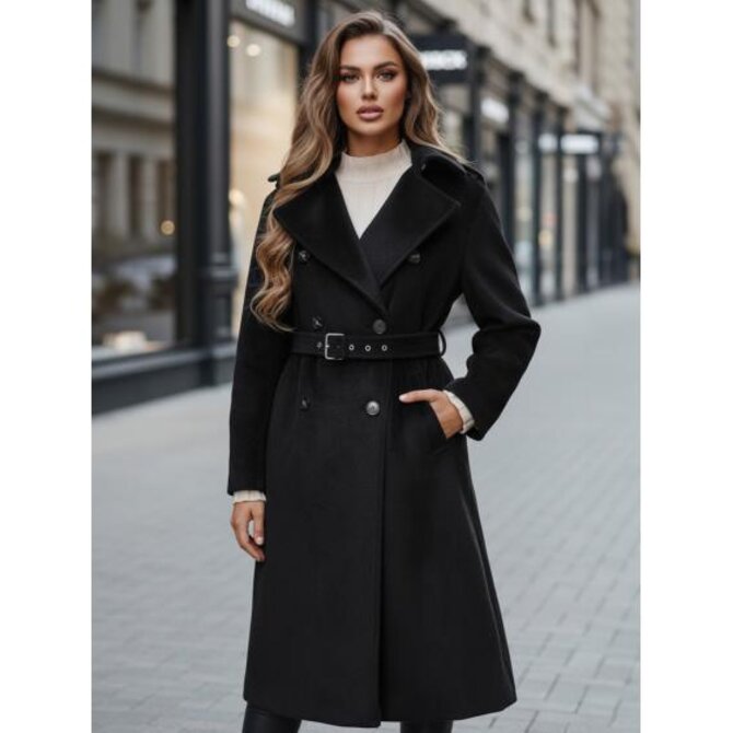 Dámský zimní kabát, klasický trenčkot, černá barva Černá, XL