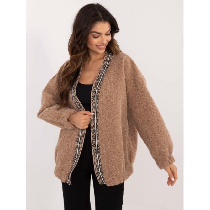 Dámský volný svetr bez knoflíků hnědý Karamelová, Univerzální