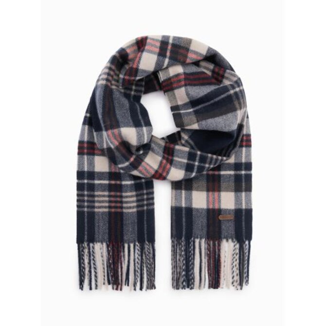 Pánská skotská kostkovaná šála s třásněmi - tmavě modrá a krémová Námořnická modrá, Univerzální