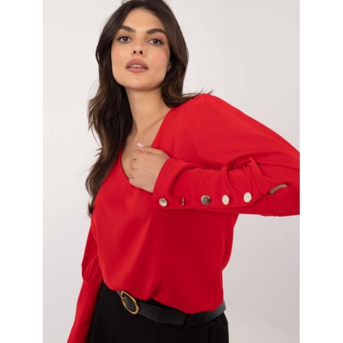 Červená elegantní halenka s ozdobnými knoflíky Červená, Univerzální