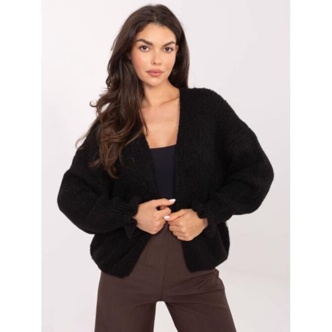 Černý kardigan s volánky na rukávech RUE PARIS Černá, Univerzální