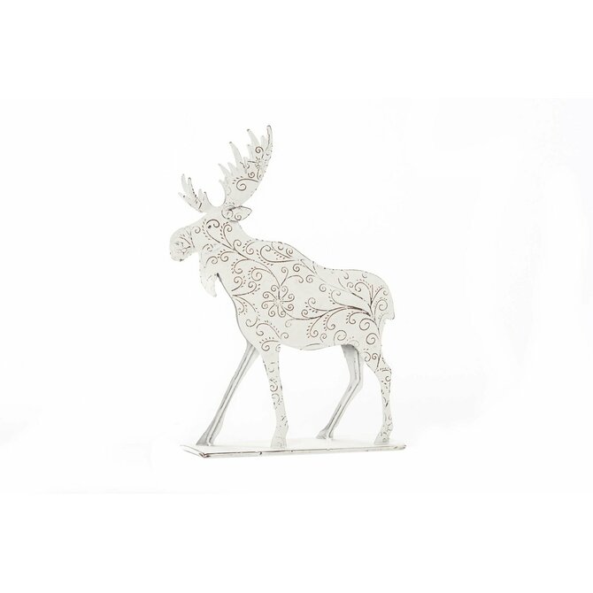 Dekorace "WHITE REINDEER"-plech 19x4x15