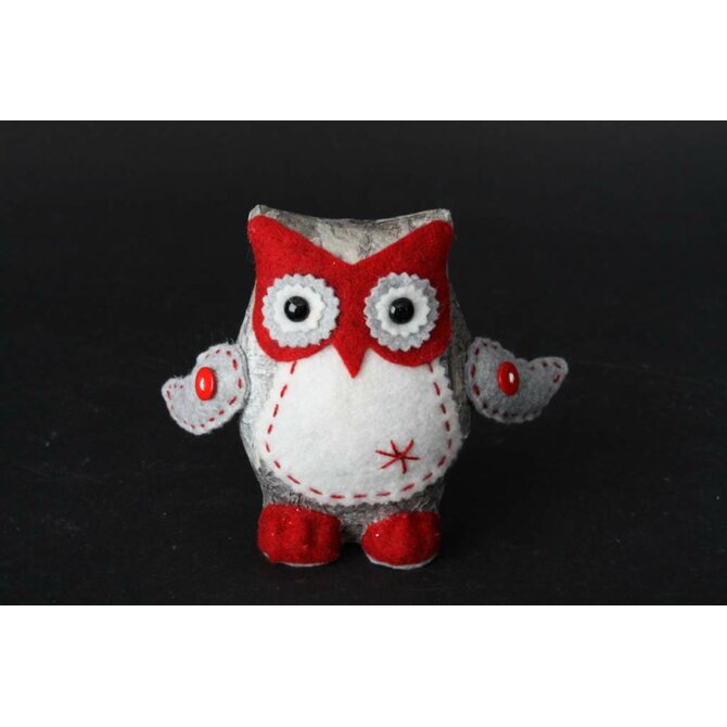 Dekorace "OWL GREY&RED" 16x8x14cm