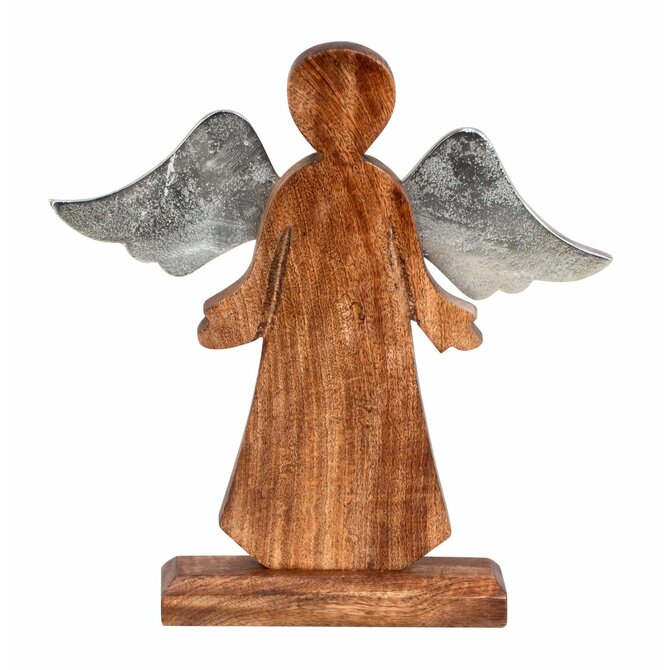 Dřevěný anděl s kovovými křídly 30.5cm