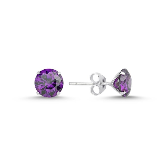 Klenoty Amber Stříbrné kulaté náušnice Violet - 7 mm bílá, stříbro Ag 925/1000