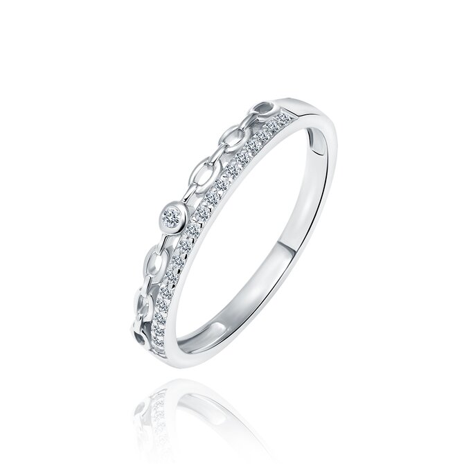 Klenoty Amber Stříbrný prsten s drobným řetízkem - zirkony Velikost: 13