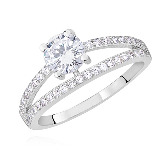 Klenoty Amber Stříbrný prsten s bílým  zirkonem Velikost: 49 49