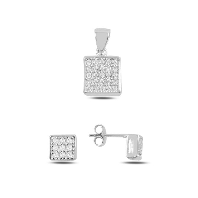 Klenoty Amber Luxusní stříbrná sada - čtverce černá, bílá, stříbrná