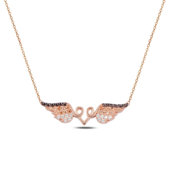 Klenoty Amber Stříbrný náhrdelník s andělskými křídly - růžová