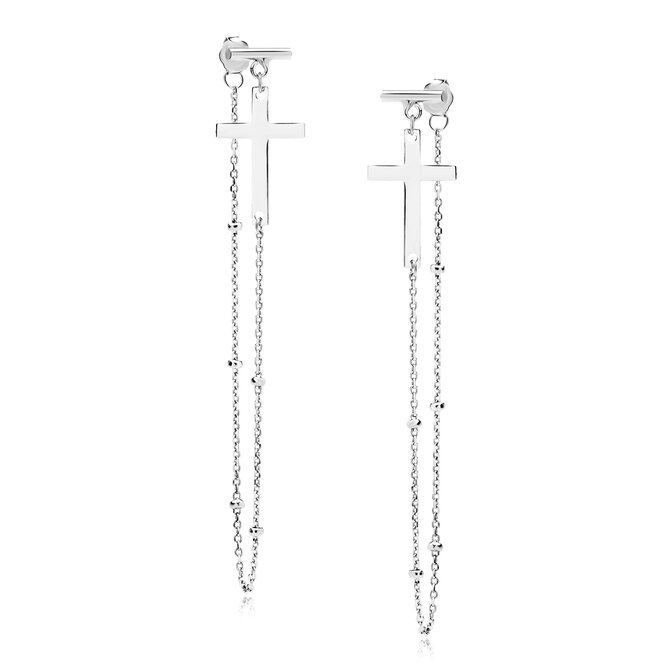Klenoty Amber Stříbrné náušnice na řetízku křížky  stříbrná , stříbro Ag 925/1000