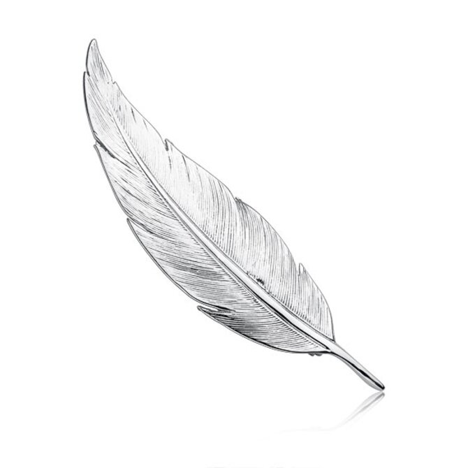 Klenoty Amber Luxusní stříbrná brož - pírko  stříbrná , stříbro Ag 925/1000