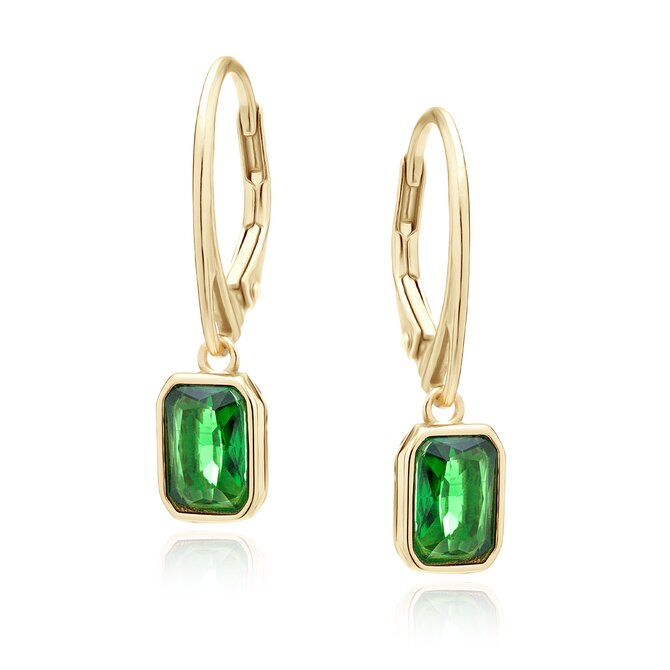 Klenoty Amber Pozlacené náušnice kroužky RECTANGLE EMERALD zelená