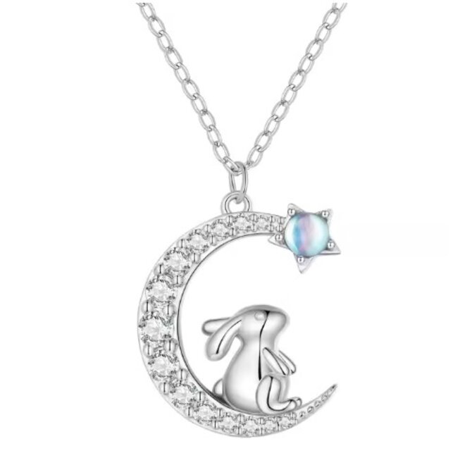 Klenoty Amber Luxusní náhrdelník králíček sedící na měsíci stříbro Ag 925/1000