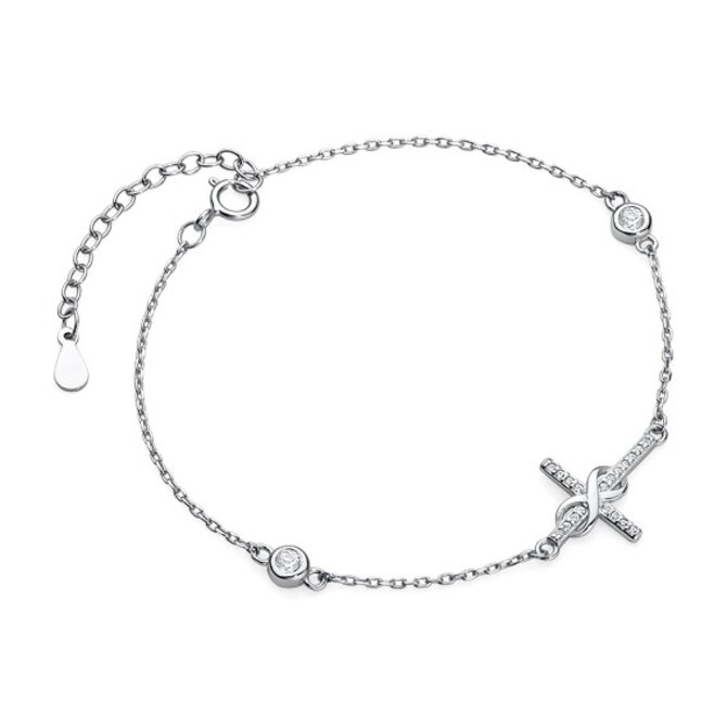 Klenoty Amber Luxusní stříbrný náramek křížek nekonečno se zirkony  stříbrná , stříbro Ag 925/1000