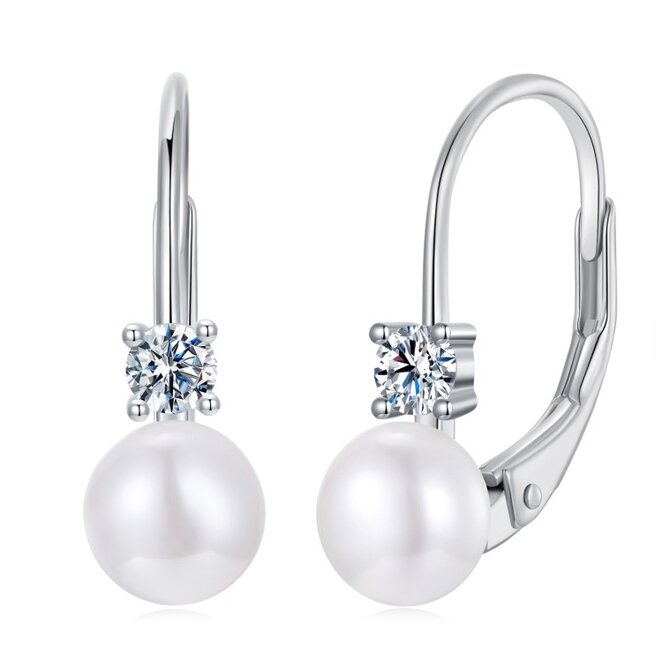 Klenoty Amber Stříbrné náušnice s moissanitem Perla - stříbro 925 pozlacené 18K bílé zlato bílá, stříbro Ag 925/1000