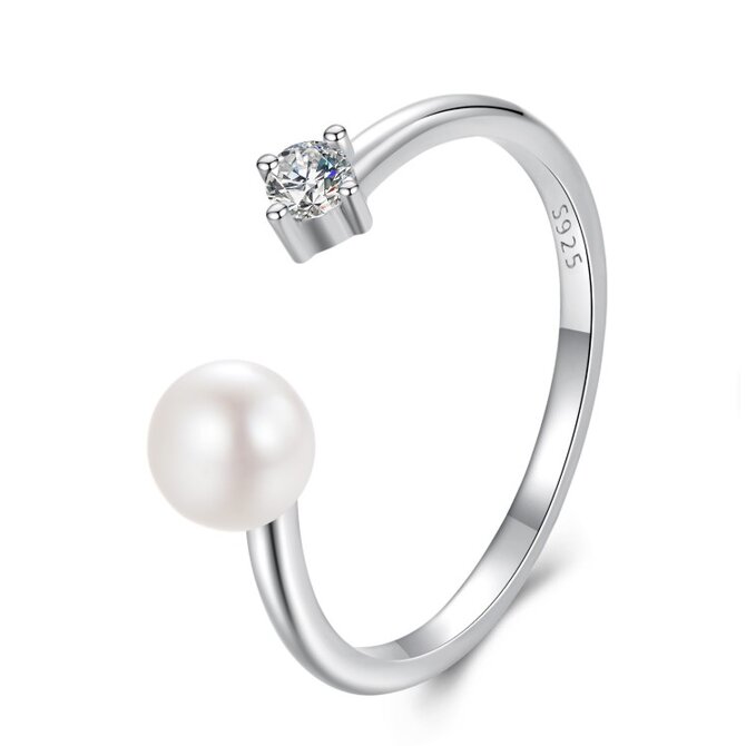 Klenoty Amber Stříbrný prstýnek s moissanitem Perla - stříbro 925 pozlacené 18K bílé zlato bílá, stříbro Ag 925/1000