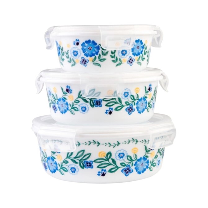 DuraHome Dóza skleněná hermetická, kulatá, malovaná  sada 3ks