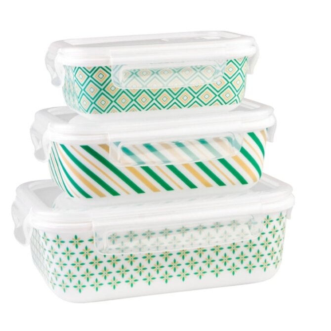 DuraHome Dóza skleněná hermetická, hranatá, zelená, sada 3 ks