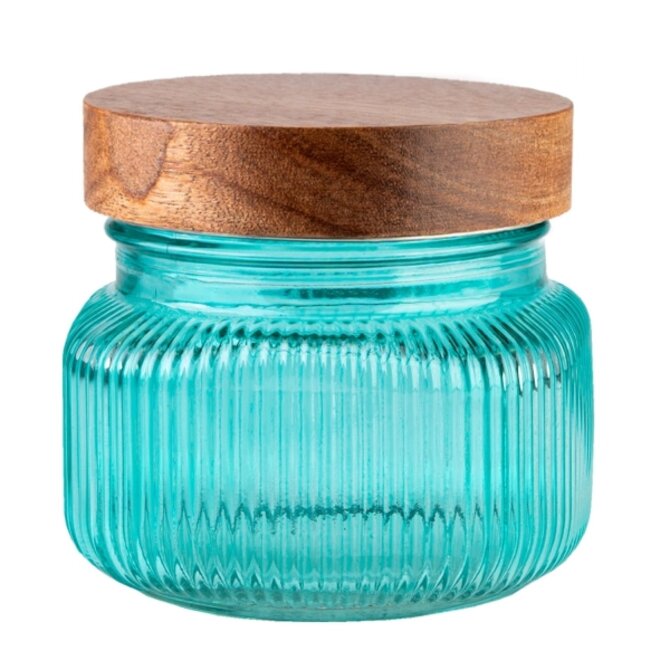 DuraHome Dóza s dřevěným šroubovacím uzávěrem, 0,5 l, tyrkys