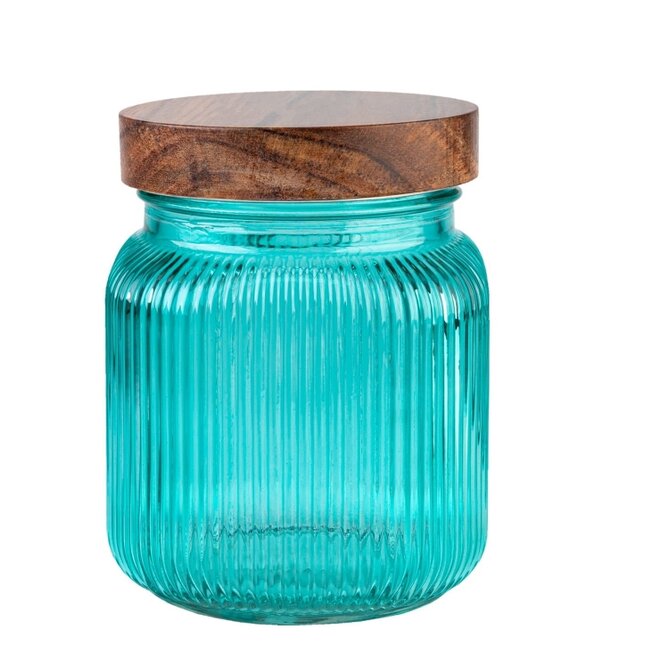 DuraHome Dóza s dřevěným šroubovacím uzávěrem, 1l, tyrkys