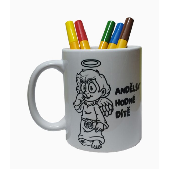 Hrnek anděl k vybarvení + fixy