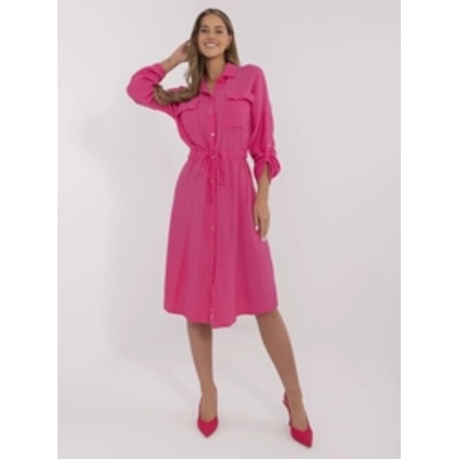 Tmavě růžové mušelínové košilové šaty  tmavě růžová, One Size, midi, 100% bavlna