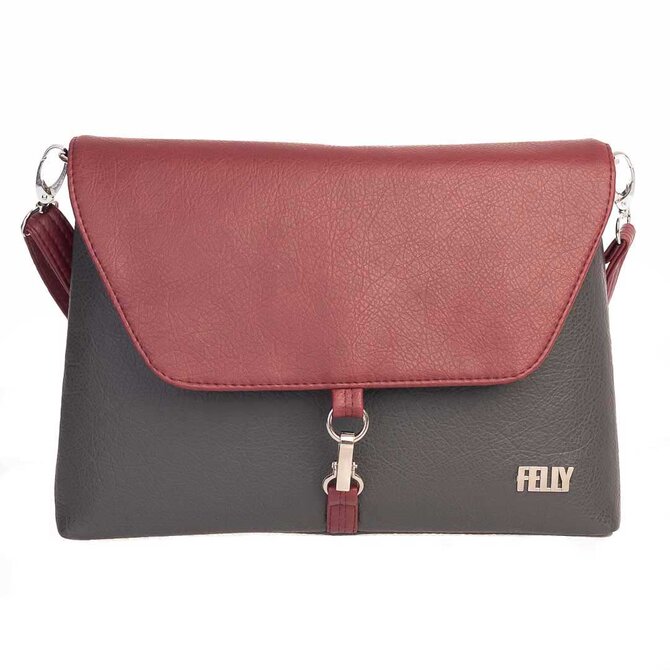 Malá, klopová, crossbody kabelka LENA tmavě šedá + vínová Šedá, Small