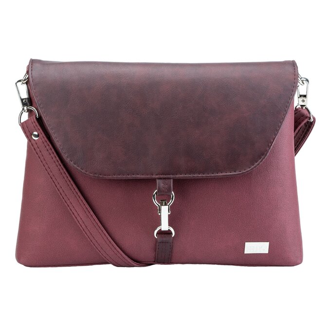 Malá, klopová, crossbody kabelka LENA vínová sv + tmavě Šedá, Small