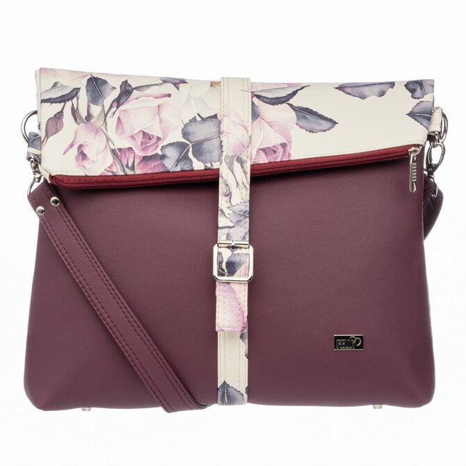 Střední překlápěcí  kabelka JELA vínová s motivem růží vínová, Medium